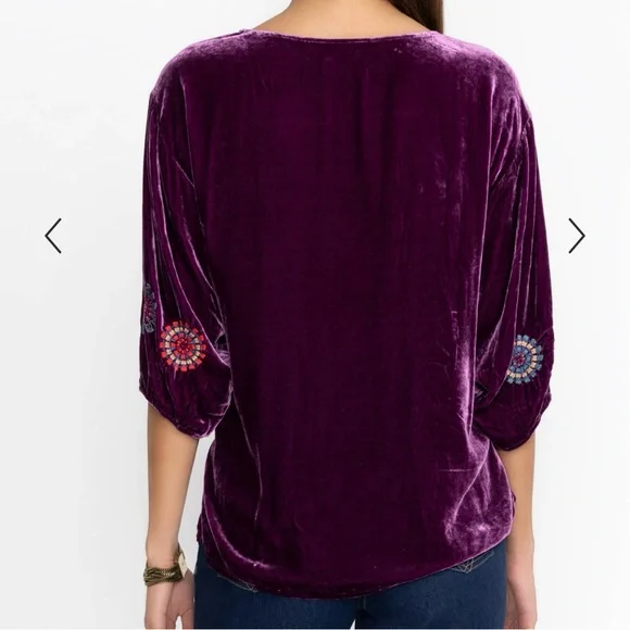 Johnny Was Purple Velvet Floral Blouse - Picture 4 of 6